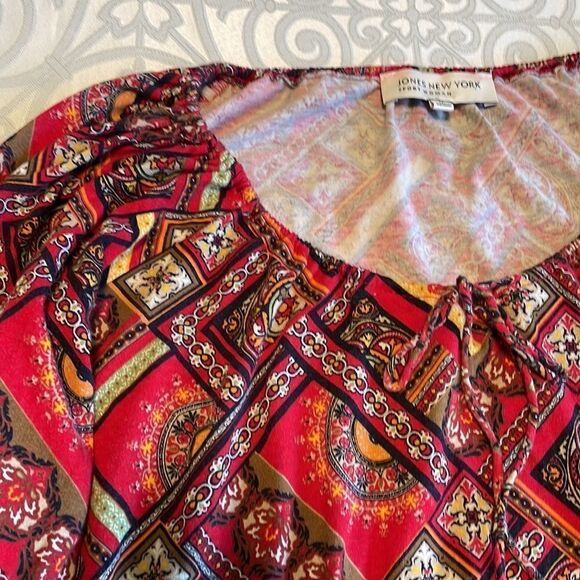 Jones New York Sport patchwork print peasant band bottom 3/4 sleeve size 1X - Picture 4 of 9